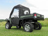 Rear passenger side view of the John Deere Gator XUV with the 3 Star enclosure, rear window and tailgate