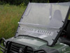 Close front angle of the 3 Star windshield lower panel vent slots and hinge above the John Deere Gator XUV hood