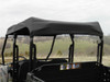 3 Star black soft top over the four-seat cab of a camo John Deere Gator XUV-4, rear view from the cargo bed