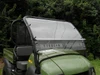 3 Star two-piece windshield with vent slots on a green Kawasaki Mule 600/610, front three-quarter close-up
