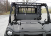 Front view over the hood of a Kawasaki Mule ProFXT into the cab showing the 3 Star rear window panel with mesh screen