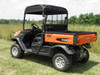 3 Star black soft top on an orange Kubota RTV X900/1120, rear three-quarter side view in a field