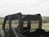 Close-up of the 3 Star full cab enclosure rear door and rear window panels on a camo crew side-by-side
