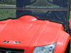 Close-up of the 3 Star windshield split seam and hood edge on the Kymco 500