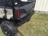 Rear corner view of the Extreme Metal Products rear bumper wrapping around the tail of the camo Honda Pioneer 1000-5