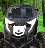 Extreme Metal Products electric wiper arm fitted to the glass windshield of a white Can-Am X3, front view