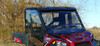 Red Polaris Ranger Crew XP1000 with the 3 Star two-piece windshield and soft cab doors, wide front three-quarter view