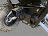 Extreme Metal Products 2-inch receiver hitch bolted under the rear of a Kawasaki Teryx KRX, low rear view by the tire