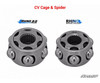 Top view comparing the SuperATV Rhino 2.0 CV cage and spider with the Rhino brand version, larger balls and races