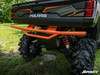 Rear view of the lifted Polaris Ranger XP 1000 showing the SuperATV lift spacers above the rear shocks and orange bumper