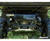 Underside view of the John Deere Gator XUV 835 rear suspension arms after the SuperATV 2 inch lift