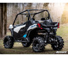 Rear three-quarter view of a white and black Can-Am Maverick Trail on the SuperATV 3-inch lift with mud tires
