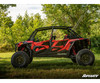 Side profile of a red four-seat Polaris RZR XP Turbo S sitting higher on the SuperATV 3-inch lift kit