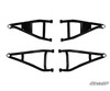 Four black tubular front A-arms from the SuperATV Can-Am Defender 6-inch lift kit laid out on white