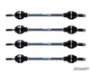 Four SuperATV Rhino 2.0 axles included with the Can-Am Defender 6-inch lift kit lined up on white