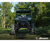 Front view of the lifted Polaris Ranger XP 1000 on the SuperATV 6-inch lift with mud tires and a roof, in the woods