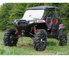 SuperATV 3-5 inch lift kit installed on a white and red Polaris RZR XP 900 with mud tires, front three-quarter view