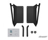 SuperATV heavy duty nerf bars for Yamaha YXZ laid out with hardware bag, brackets and tube caps