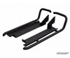 Pair of SuperATV black tubular heavy-duty nerf bars for the Polaris Ranger XP1000 with mounting brackets on white