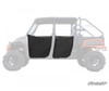 SuperATV aluminum doors highlighted in black on a grayed-out Polaris Ranger XP1000, driver side profile