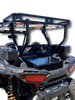 Hi-Standard Polaris RZR rear cargo rack basket over the bed with side storage boxes, rear view
