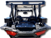 Straight-on rear view of the Hi-Standard rear cargo rack mounted over the bed of a Polaris RZR