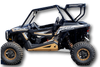 Side profile of a Polaris RZR with the Hi-Standard rear cargo rack mounted behind the cab