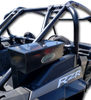Hi-Standard black steel side cargo storage box mounted on the rear quarter of a gray Polaris RZR 1000 Turbo, side view