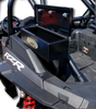 Hi-Standard side storage box with the lid open showing the empty interior on the Polaris RZR 1000 Turbo