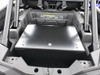 Hi-Standard rear cargo storage security box installed in the bed of a Polaris side-by-side, black lid closed, rear view
