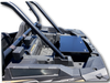 Side angle of the black Hi-Standard cargo security box sitting in the rear bed of the Polaris side-by-side