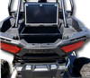 Hi-Standard cargo security box with the lid open showing the empty interior, rear view of the Polaris bed