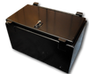 Hi-Standard black steel under seat storage box for the Kawasaki Mule Pro FX, closed with lock latch