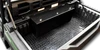 Side angle of the Hi-Standard storage box with lid open in the Kawasaki Mule Pro cargo bed with diamond plate liner
