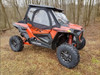 Side X Side soft upper doors with clear windows installed on an orange Polaris RZR XP 1000, side view in the woods