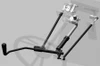 Rendered diagram of the Sure Grip hand control lever, push rods and mounting brackets over a faded steering wheel