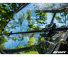 Close-up of the SuperATV flip down windshield hinge clamp on the Kawasaki Teryx cage tube