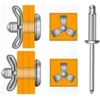 Diagram of the pop rivets and tri-fold inserts included with the Side X Side upper doors kit