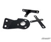 Black steel mounting brackets included in the SuperATV Honda Pioneer 1000 power steering kit, on white