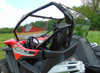 Side view of the CF Moto ZForce 950 with the 3 Star rear window mounted behind the cab, roll cage visible
