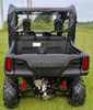 3 Star soft back panel with clear window installed behind the seats of a black Honda Pioneer 700-2, straight rear view