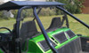 Extreme Metal Products clear rear window installed behind the seats of a green Arctic Cat Wildcat 1000, side view