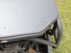 Close-up of the EMP aluminum top rear corner bolted to the roll cage tube of the Can-Am Maverick