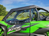 Close-up of the 3 Star soft upper door with clear window on a green Kawasaki KRX, zipper and door frame visible