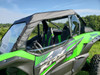 3 Star cab enclosure on a Kawasaki KRX with the passenger door open showing the seats and roll cage