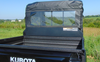 Closer view of the 3 Star soft back panel window and mesh vent from the Kubota RTV XG850 bed