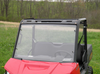Passenger side front angle of the 3 Star one-piece windshield clamped to the Polaris Ranger 570 MidSize cage