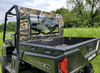 3 Star rear window in camo fabric with clear panel on a Polaris Ranger 570-3, rear three-quarter view