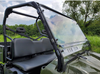Passenger side view of the 3 Star 2-piece windshield on a green Polaris Ranger 570 FullSize with bench seat