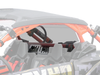 Spike rear windshield for Can-Am Maverick X3 and X3 MAX: tinted rear windshield behind an orange roll cage, faded